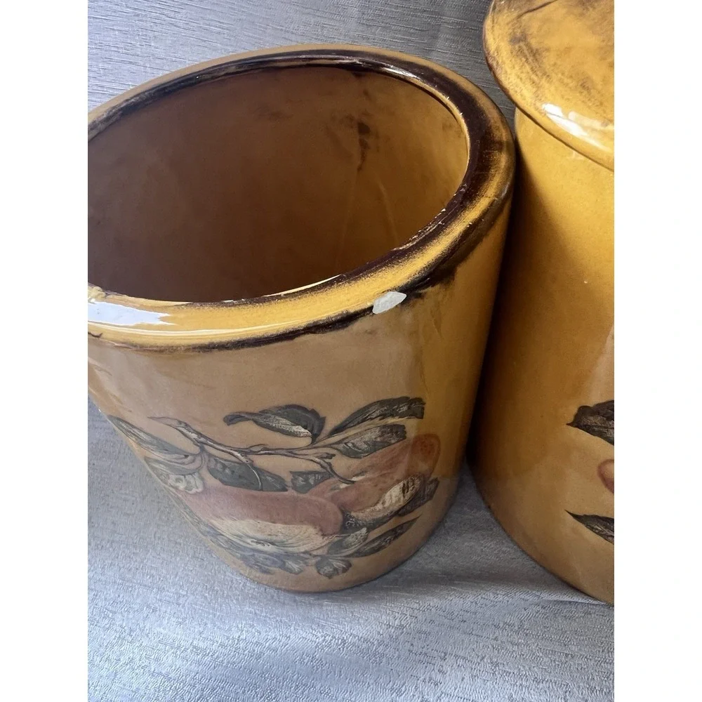 Mid-Century Canister Set W/ LIDS Harvest Gold Fruit VTG Containers Retro 1960's